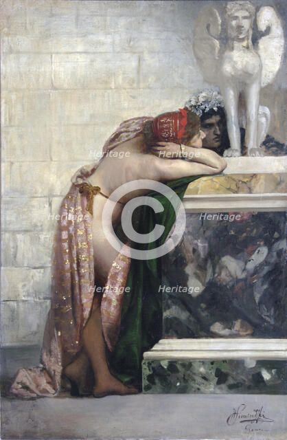 Two Figures by a Statue of Sphinx', 1870s.  Creator: Siemiradzki, Henryk (1843-1902).