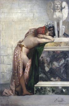 Two Figures by a Statue of Sphinx 1870s. Creator: Siemiradzki, Henryk (1843-1902)