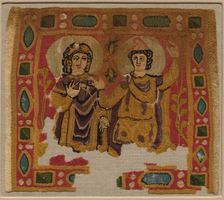 Two Figures Framed by a Jeweled Border, 450-550. Creator: Unknown