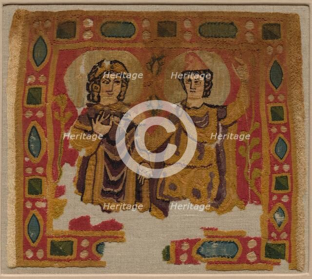 Two Figures Framed by a Jeweled Border, 450-550. Creator: Unknown.