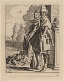 Two Figures in Costume. Creator: Jan van de Velde II