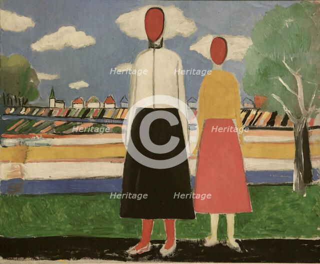 Two figures in the landscape, 1931-1932. Creator: Malevich; Kasimir Severinovich (1878-1935).