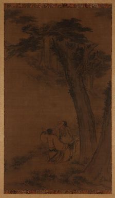 Two figures on a hillside under trees, Ming or Qing dynasty, 17th century. Creator: Unknown