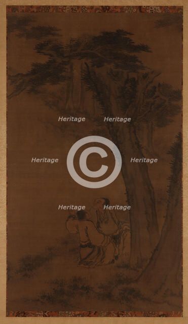 Two figures on a hillside under trees, Ming or Qing dynasty, 17th century. Creator: Unknown.