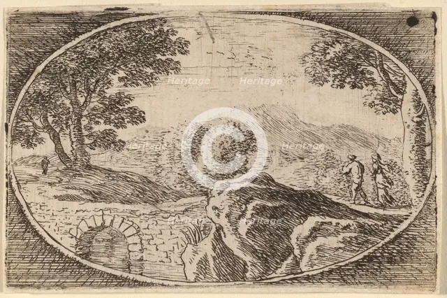 Two Figures near a Small Stone Bridge. Creator: Herman van Swanevelt.