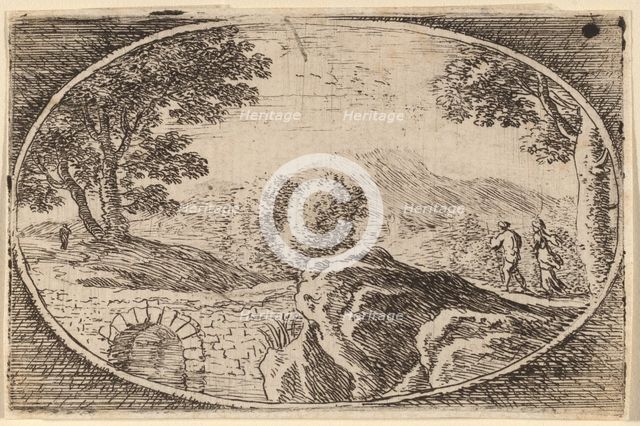 Two Figures near a Small Stone Bridge. Creator: Herman van Swanevelt.
