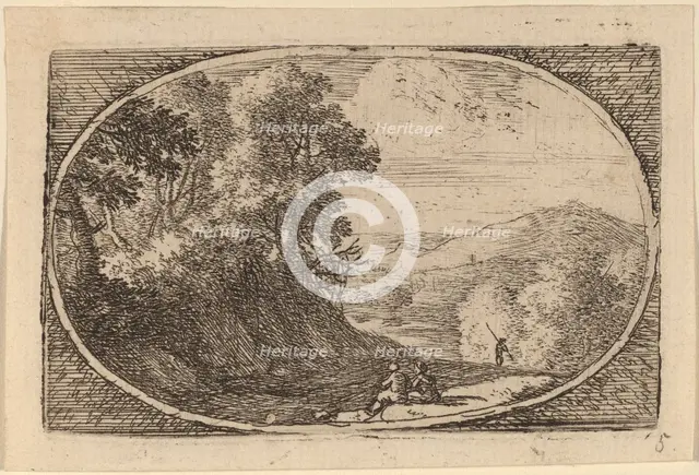 Two Figures Seated to the Right of a Road. Creator: Herman van Swanevelt.