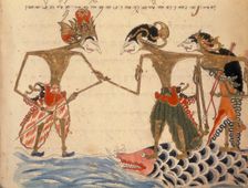 Two figures standing on a fish, 1804. Creator: Unknown