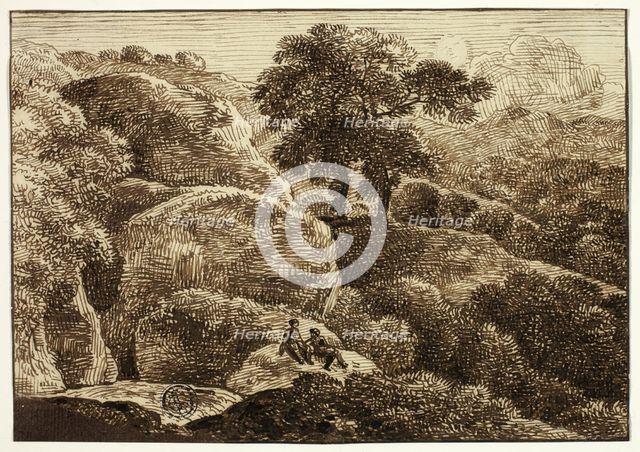 Two Figures Resting on Hillside near Two Trees, n.d. Creator: Possibly Franz Kobell German, 1749-1822.