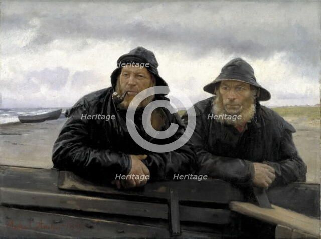 Two Fishermen beside a Boat, 1889. Creator: Michael Peter Ancher.