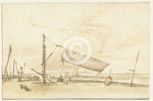 Two fishermen on the waterfront (the IJ?), 1640-1677. Creator: Anthonie van Borssom.