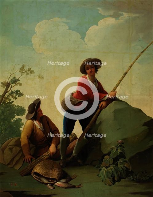 Two fishermen, one with a rod and the other seated, 1785. Creator: Zacarias Gonzalez Velazquez.