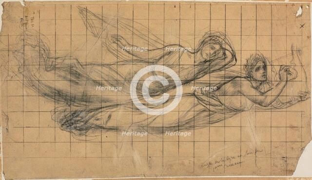 Two Flying Figures with a Lyre (Study for The Sacred Grove, Beloved of the Arts and the...), c.1883. Creator: Pierre Puvis de Chavannes.