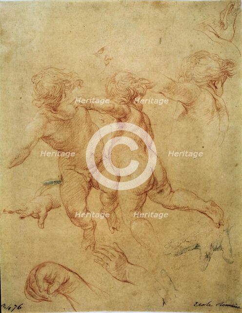 'Two flying putti', study, 1740s. Artist: Pompeo Batoni