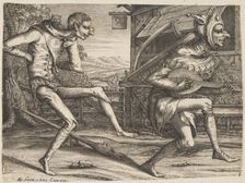 Two Fools Dancing from Two and Three Fools of the Carnival, 1642. Creator: Hendrick Hondius I