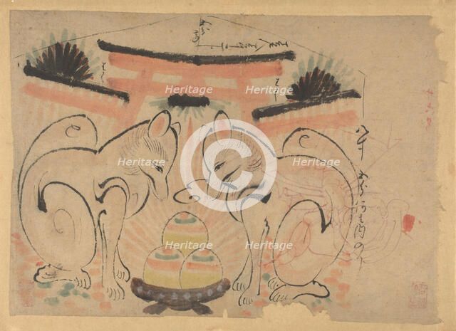 Two foxes for the Torri of the Inari Jinja, 1800-1900. Creator: Anon.