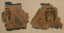 Two Fragments with Human Faces and Birds, Coptic, 5th century. Creator: Unknown