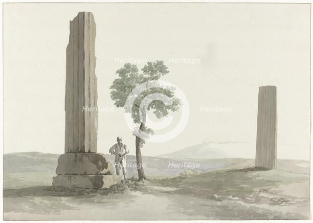 Two fragments of columns of the Temple of Olympian Zeus half a mile from the river..., 1778. Creator: Louis Ducros.