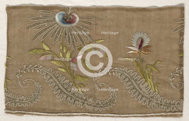 Two Fragments of Embroidery, 18th century. Creator: Unknown.