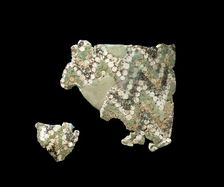 Two fragments of mosaic glass, yelllow, green, black & white, c1500-1300BC