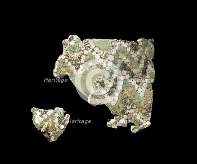 Two fragments of mosaic glass, yelllow, green, black & white, c1500-1300BC. Artist: Unknown.