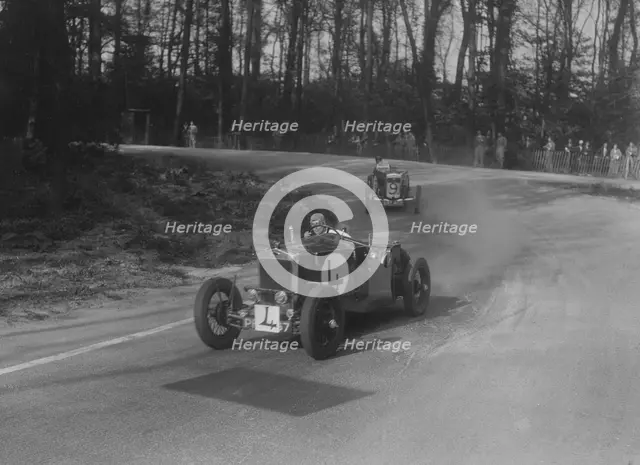 Two Frazer-Nash cars racing at Donington Park, Leicestershire, 1930s. Artist: Bill Brunell.