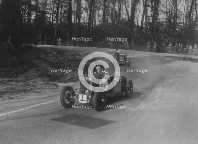 Two Frazer-Nash cars racing at Donington Park, Leicestershire, 1930s. Artist: Bill Brunell.