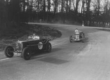 Two Frazer-Nash cars racing at Donington Park, Leicestershire, 1930s. Artist: Bill Brunell