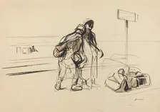 Two French Soldiers near a Notice Board, c. 1914/1919. Creator: Jean Louis Forain