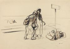 Two French Soldiers near a Notice Board, c. 1914/1919. Creator: Jean Louis Forain