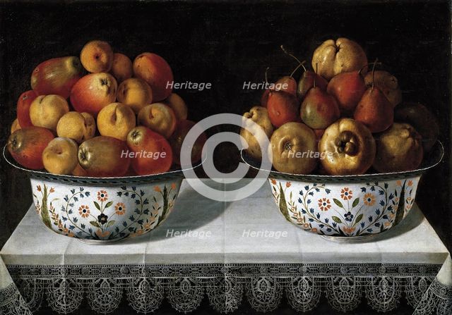 Two Fruit Bowls on a table, 1642. Creator: Tomás Hiepes.