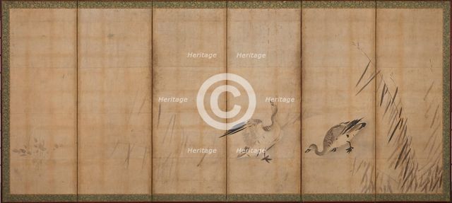 Two geese and grasses, Muromachi period, mid-late 16th century. Creator: Sesson Shukei.