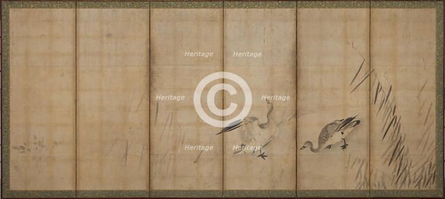 Two geese and grasses, Muromachi period, mid-late 16th century. Creator: Sesson Shukei.