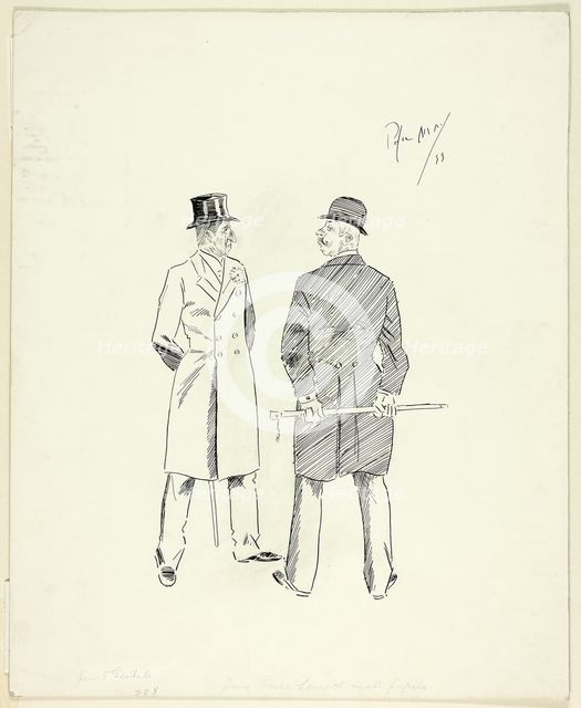 Two Gentlemen with Walking Sticks, 1893. Creator: Philip William May.
