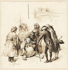 Two Gentlemen Helping a Drunk, 1880/96. Creator: Frederick Barnard