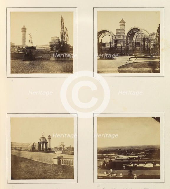 [Two Gentlemen Seated on the Grounds of the Palace; The Palace from the Rosary; Cascad..., ca. 1859. Creator: Attributed to Philip Henry Delamotte.