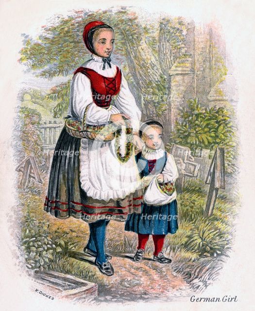 'Two German Girls with Baskets of Flowers', 1809.Artist: W Dickes