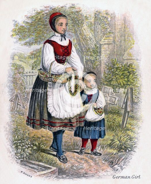 'Two German Girls with Baskets of Flowers', 1809.Artist: W Dickes