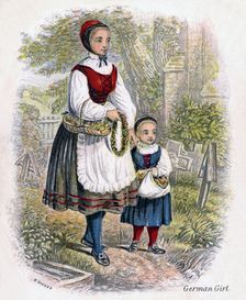 Two German Girls with Baskets of Flowers 1809.Artist: W Dickes