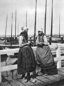 Two girls on the landing stage, Marken, Netherlands, c1934