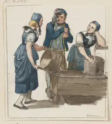 Two girls and a boy at a fountain, c1830-1880. Creator: Jakob Dielmann