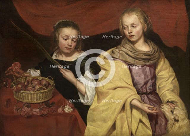 Two Girls as Saint Agnes and Saint Dorothea, c. 1650. Creator: Wautier, Michaelina (c. 1617-1689).