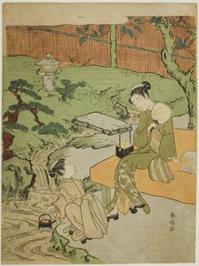 Two Girls Enjoying the Evening Cool in a Garden, c. 1765/70. Creator: Suzuki Harunobu