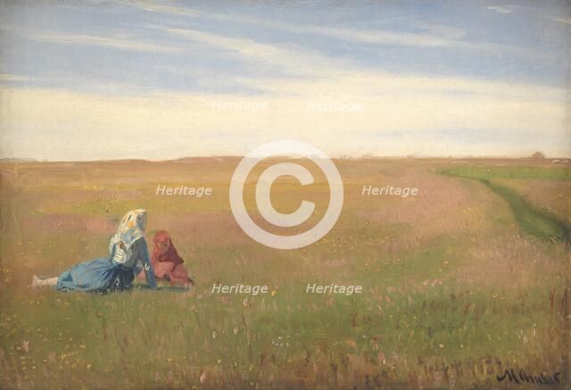 Two Girls in a Field. A Summer’s Day, 1885-1889. Creator: Michael Peter Ancher.