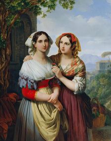 Two girls in a landscape, 1842. Creator: Johann Nepomuk Ender