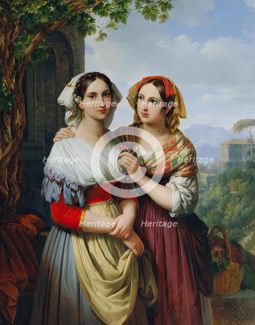 Two girls in a landscape, 1842. Creator: Johann Nepomuk Ender.