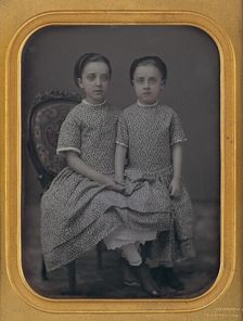 [Two Girls in Identical Dresses], ca. 1857. Creator: Jeremiah Gurney