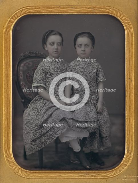 [Two Girls in Identical Dresses], ca. 1857. Creator: Jeremiah Gurney.