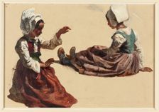 Two Girls in Regional Costume, n.d. Creator: Hippolyte Lalaisse