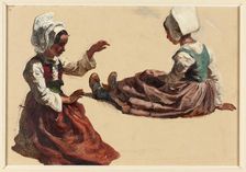 Two Girls in Regional Costume, n.d. Creator: Hippolyte Lalaisse